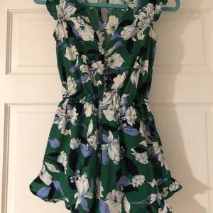 Green Floral Ruffle Romper